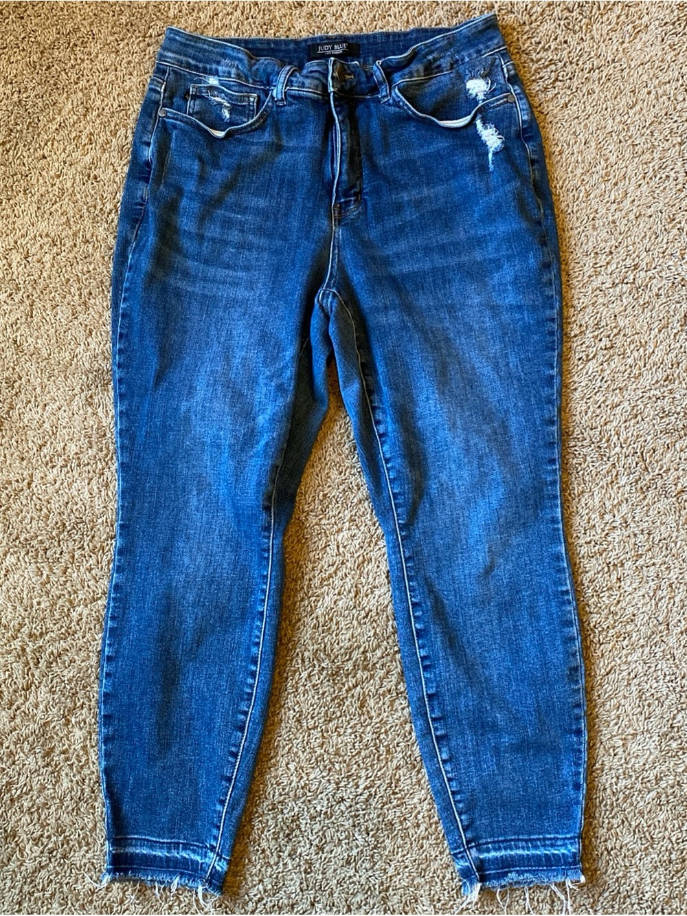 Judy Blue High Rise Skinny Jeans Distressed Raw Frayed Hem Dark Wash Size 18W